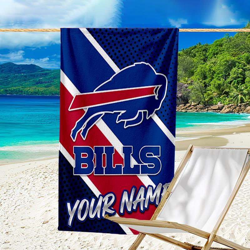 Custom Name Beach Towel Bills Logo Beach Towel, Soft Microfiber, Gift for Her/Him, Birthday, for Pool, Beach, Travel, Fan Gifts