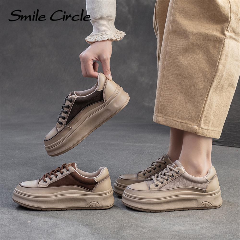 Echtes Leder Damen Freizeitschuhe Runder Kopf Höhe zunehmende dicke Sohle Schuhe Mode bequeme flache Schuhe