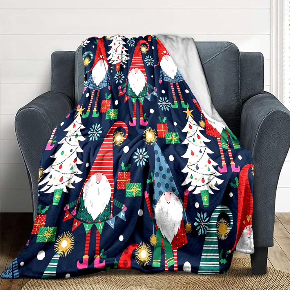 1Pc Christmas Gnome Celebration Blanket Soft Throw Blanket For Home Bedroom Bed Sofa Travel Office Solid Christmas Blanket