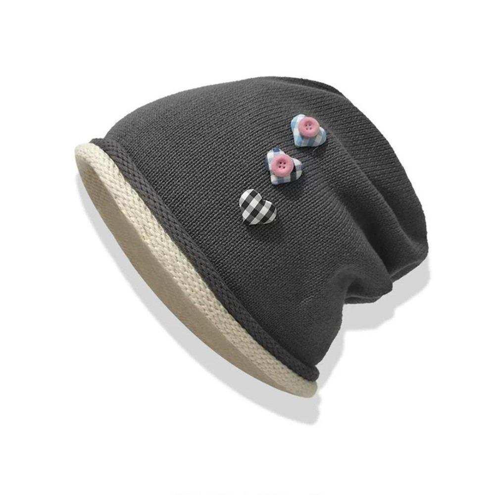 Heart Button Knitted Beanies Cap Vintage Pullover Hats Fashion Y2k Baggy Cap  Streetwear