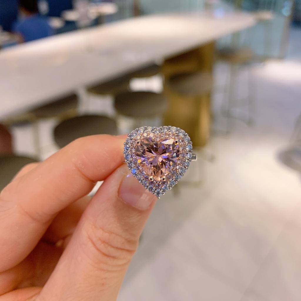Tiktok Live Broadcast Cross Border Pink Love Necklace Heart Shaped Zircon Jewelry Three Piece Set Women's