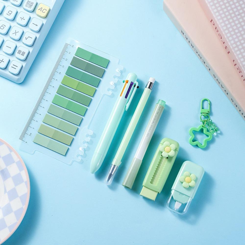 Прочный набор 7-в-1 канцелярских принадлежностей Портативный набор Шариковая ручка Вечный карандаш Школьный приз