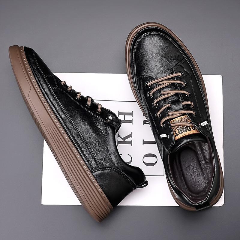 Fashion British Platform Cow Leather Sneakers for Men Spring Autumn Designer Soft-soled Men's Board Shoes Sports Zapatos De Hombre