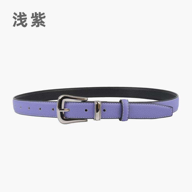 

Первый слой из коровьей кожи с узором личи, женский ремень с джинсами, повседневные брюки, ширина 2,3 см, пряжка, лето 105cm светло-фиолетовый