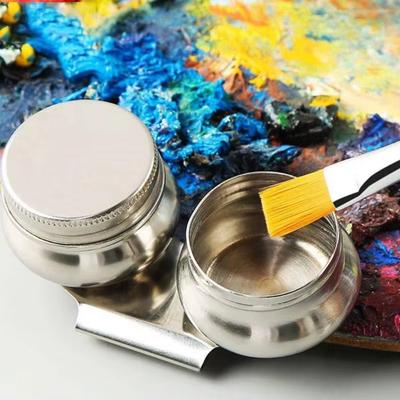 Stainless Steel Painting Oil Pot with Lid Leakproof Watercolor Dipper Single/Double Hole Professional Oil Paint Box