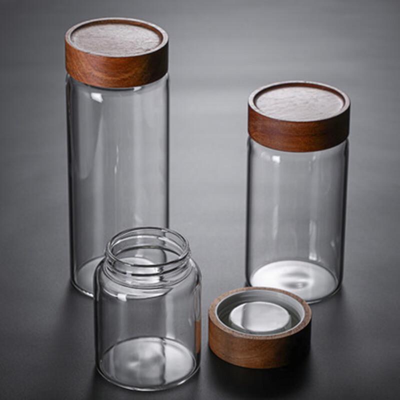 ZISIZ Acacia Wood Sealed Glass Storage Jar