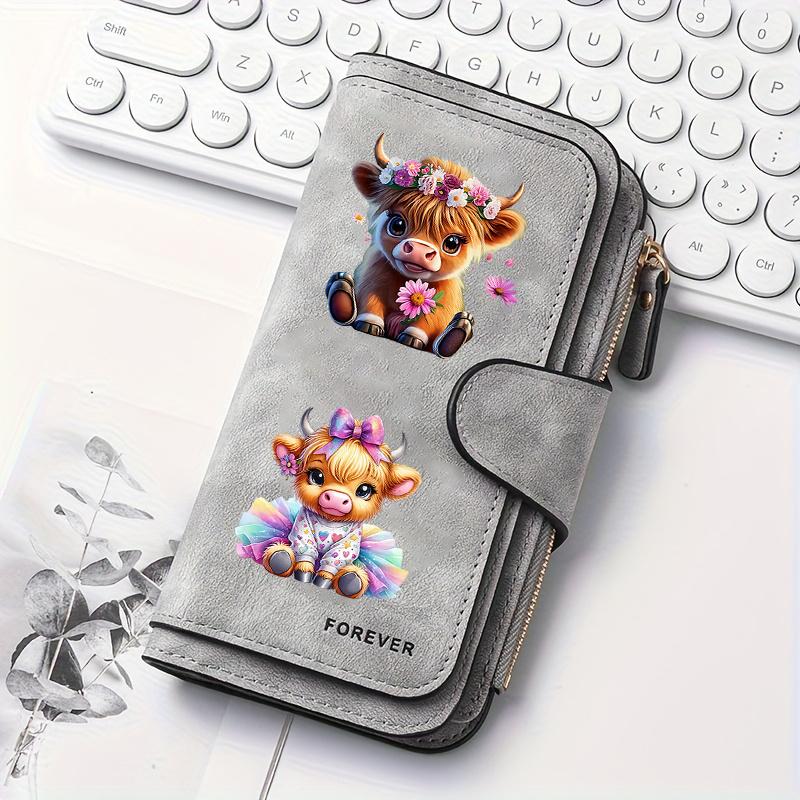 Women's Long Wallet with Scottish Highland Cow Pattern Multi - functional Portable Snap Button Coin Pocket Fun Design Perfect for Birthday Gift Daily