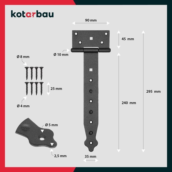 Balamale T - KOTARBAU - 250 mm - Oțel - Negru - 2 bucăți