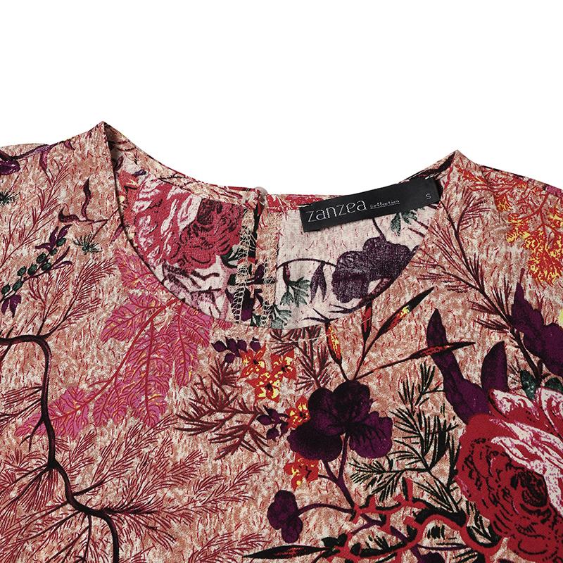 ZANZEA Vestidos de Manga Corta con Cuello Redondo y Estampado Vintage para Mujer