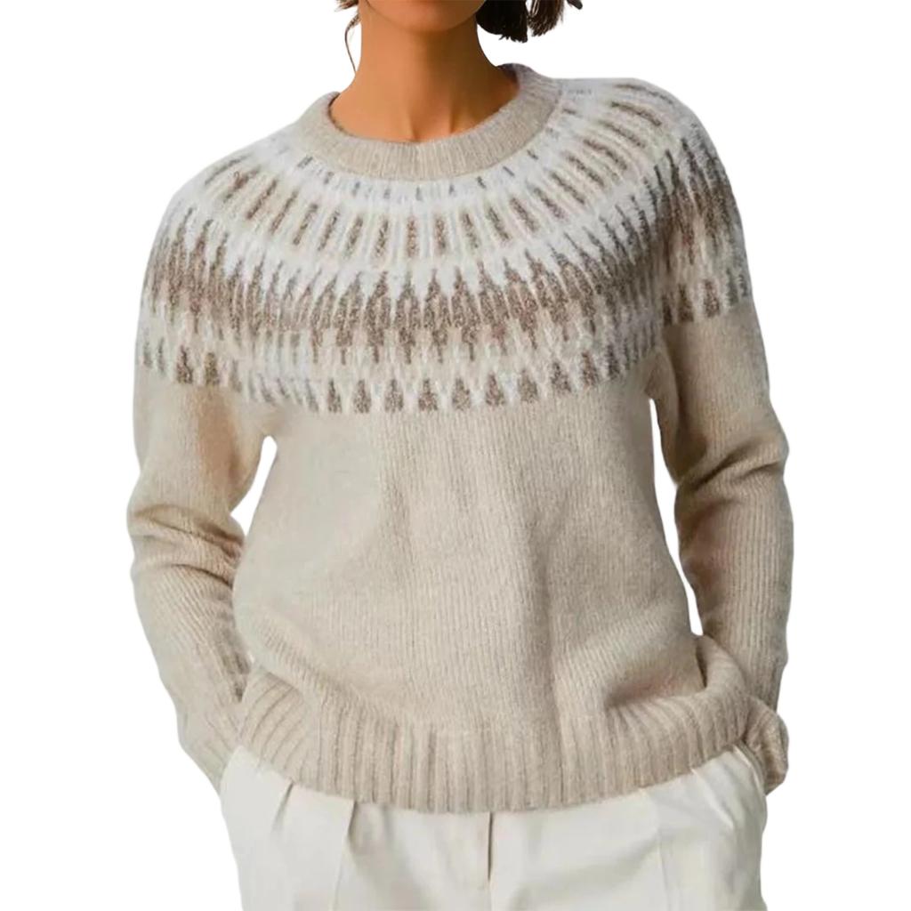 Women's Fashion Sweater Round Neck Loose Crewneck Long Sleeve Knit Top