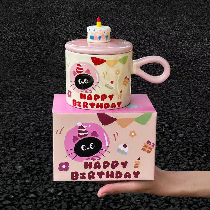 Cute Cartoon Cat Ceramic Mug, Couple Water Cup, High-value Gift Box, Souvenir, Birthday Gift, Breakfast Cups