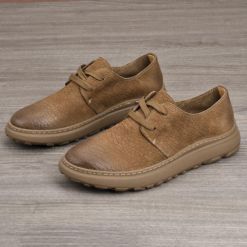 Elephant Grain Matte Leather Men s Shoes 2026: Durable, Fashionable, Trendy, Comfortable, and Breathable. 40 хаки