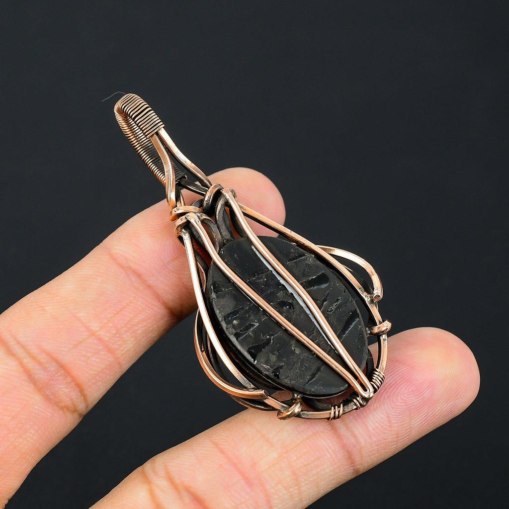 Unique Golden Apache Pyrite Gemstone Handmade Pure Copper Wire Wrapped Pendant Jewelry