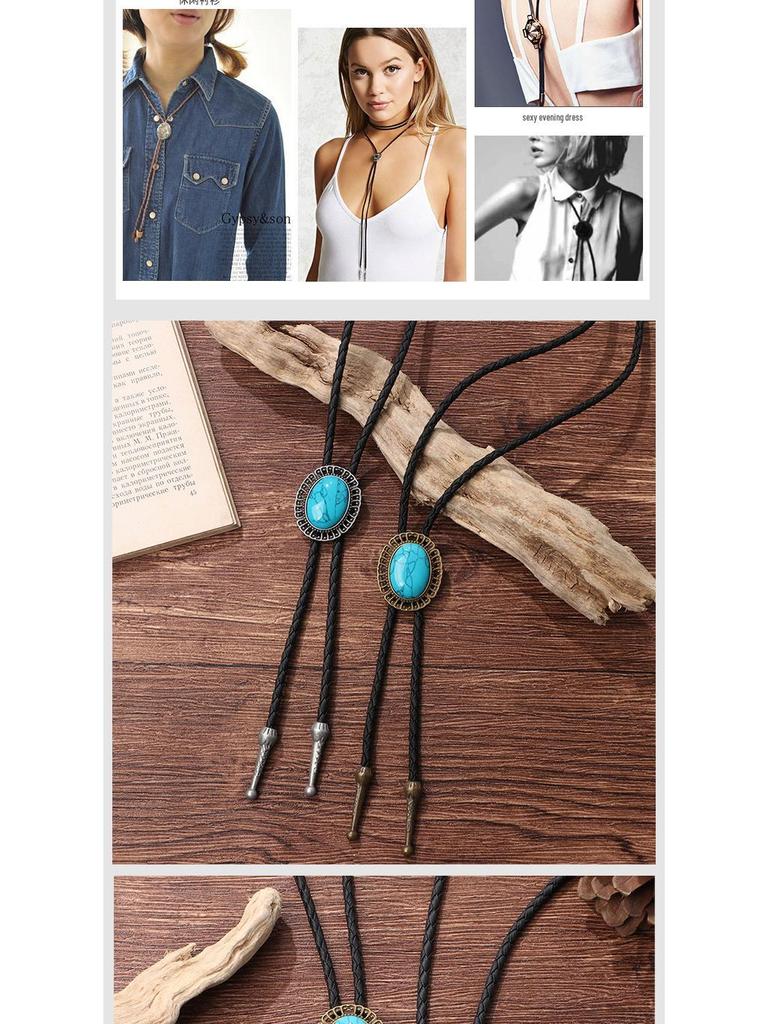 Trendy Tyrkysový Bolo Tie Přívěsek: Pánský svetr řetízek ve stylu západního kovboje