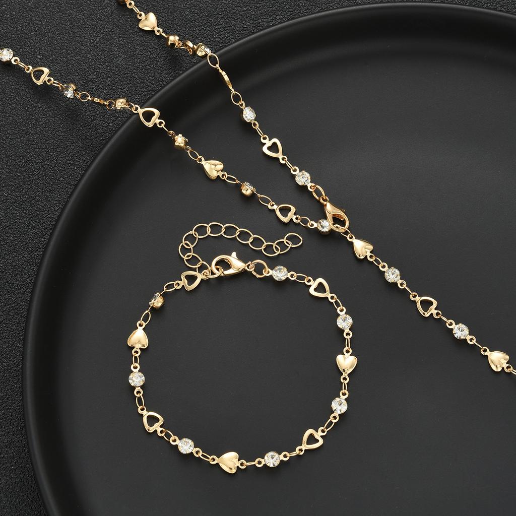 IF ME 2 Pcs Heart Zircon Tassel Bracelet Necklace Set Fashion Women Jewelry For Daily Wear Party Wedding Birthday Christmas Gift.