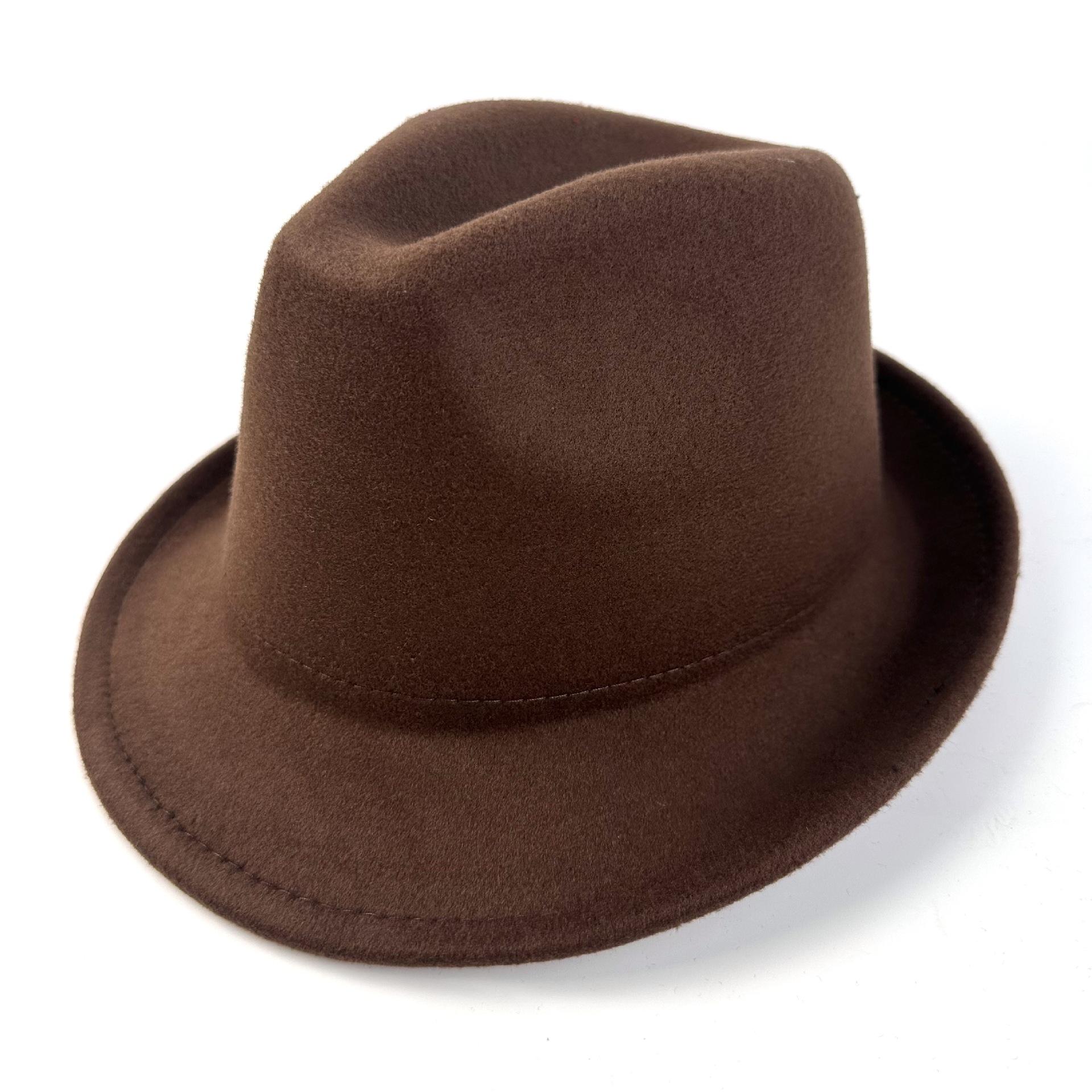 

Hat European And American Woolen Multi-Color Top Hat Men S And Women S Retro British Style Small Brim Jazz Hat Western Cowboy Hat 56-58cm темно-коричневого кольору
