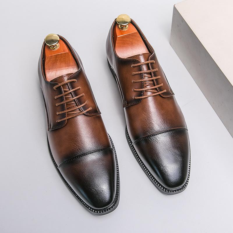 Leather shoes pointed British style Oxford derby shoes breathable three-head business dress groom wedding shoes