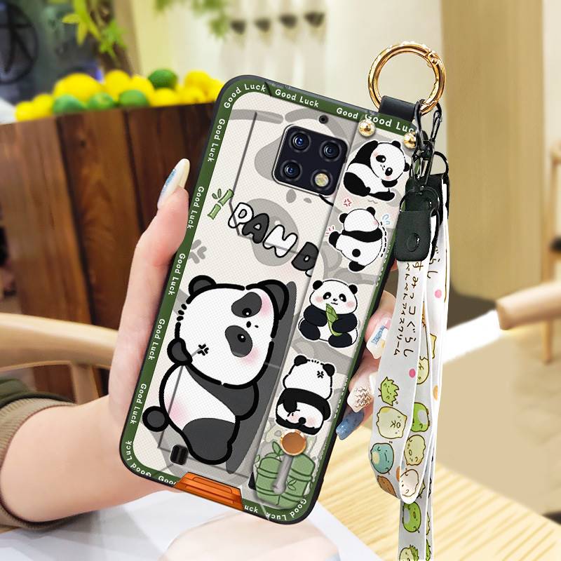 Cute Back Cover Phone Case For Oukitel WP6 Silicone Cartoon Ring Wrist Strap Panda Fashion Design Phone Holder Soft Case