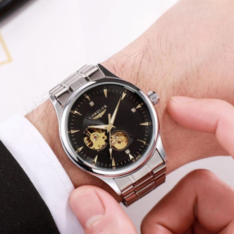 LONGLUX Skeleton Herren wasserdichte Uhren Business Automatische mechanische Uhren Herrenuhren