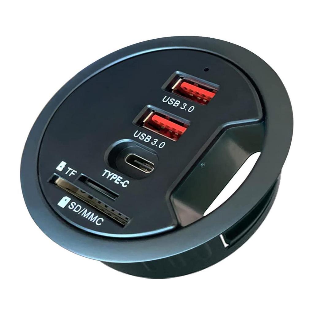 Tischtauglicher USB 3.0-Hub mit Tülle (Durchmesser 2,36" oder 60MM) 2 Port Typ-A und 1 Port Typ-C mit SD/TF-Kartenleser zum Laden und zur Datenübertragung