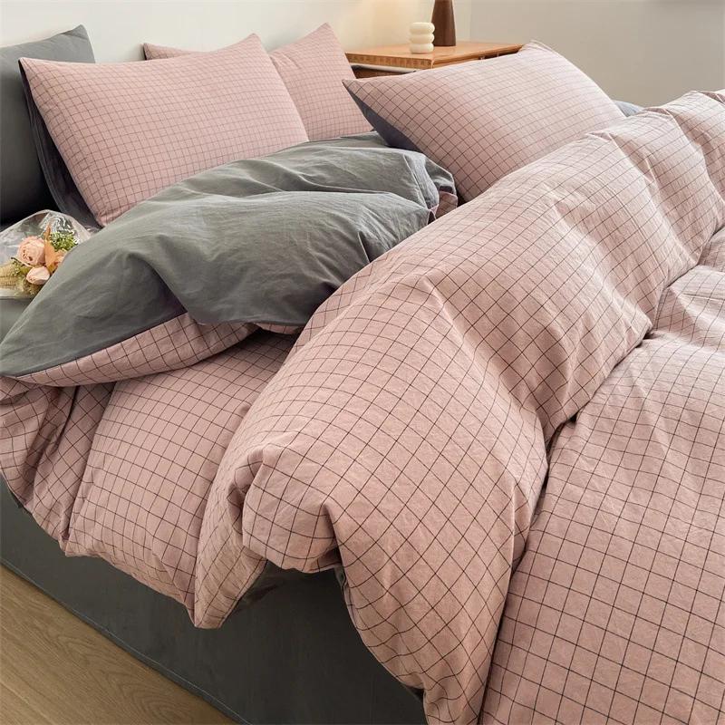New Pure Cotton Labeled Bedding Set Simple Solid Double-Sided Color Quilt Cover Sets Soft Cozy Breathable Textile Supplies