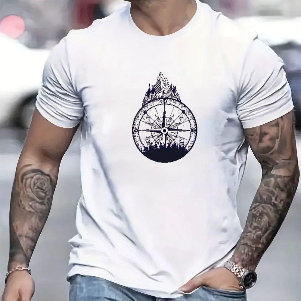 T-shirt stampata con bussola da donna e uomo con rosa dei venti e design nautico, streetwear estivo e primaverile