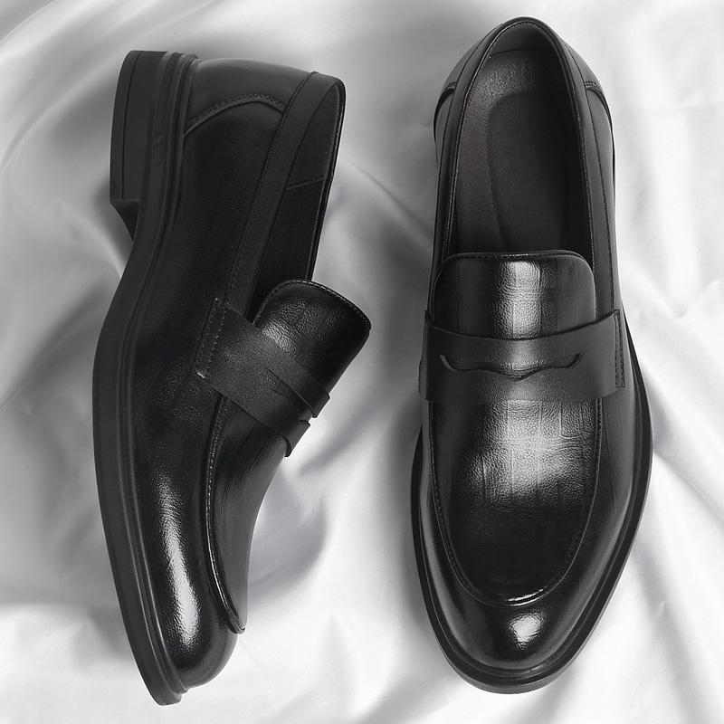 Fashion Black British Style Shoes Luxury Brand Loafers Men Leather Thick-soled Cowhide Business Shoes Designer Men's Shoes High Quality