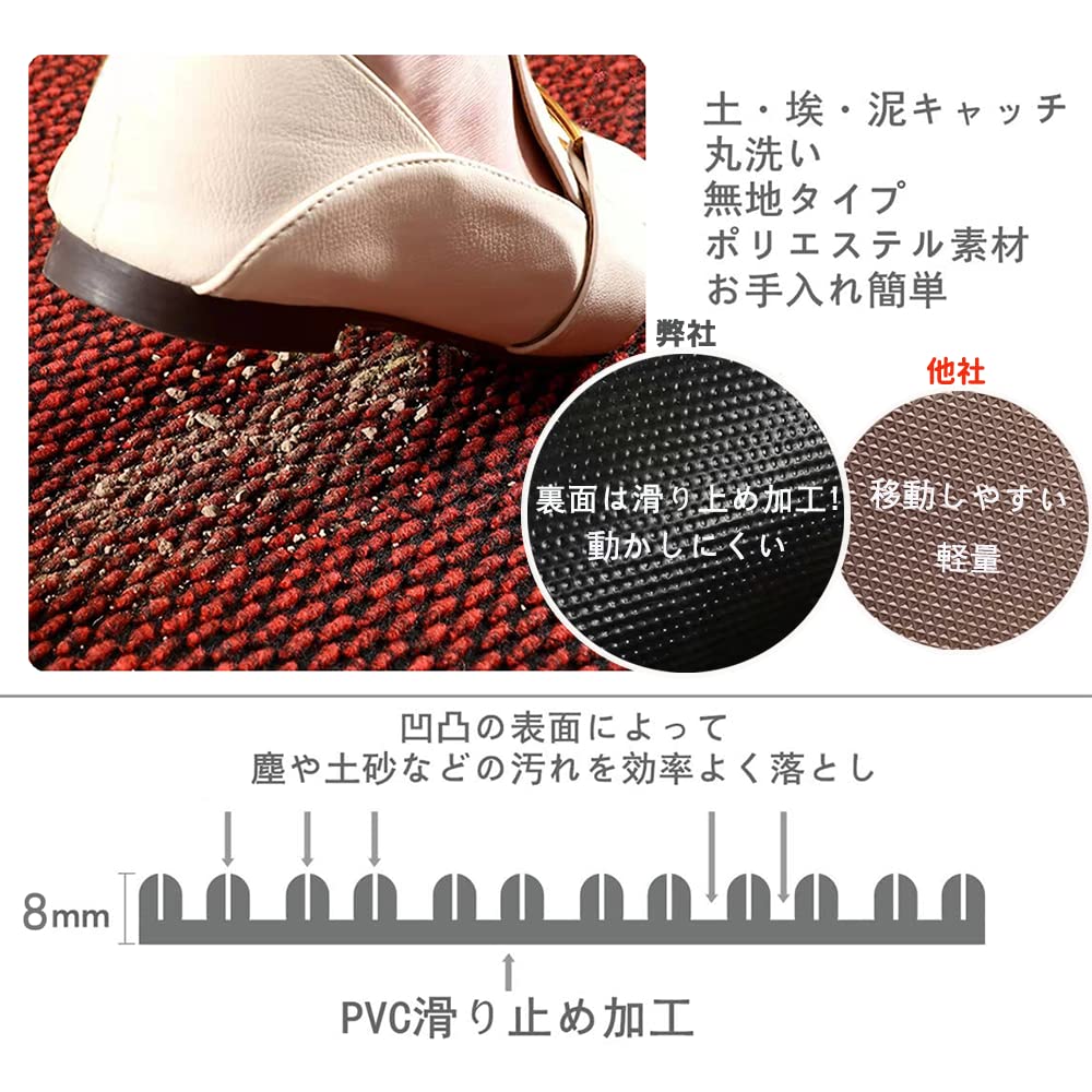 Entrance Kitchen Commercial Large Simple Mud Foot Wiping Mat Mat, Mat, Outdoor/Indoor, Non-Slip, Use, Plain, Size, Design, Removal, (Red 90150)