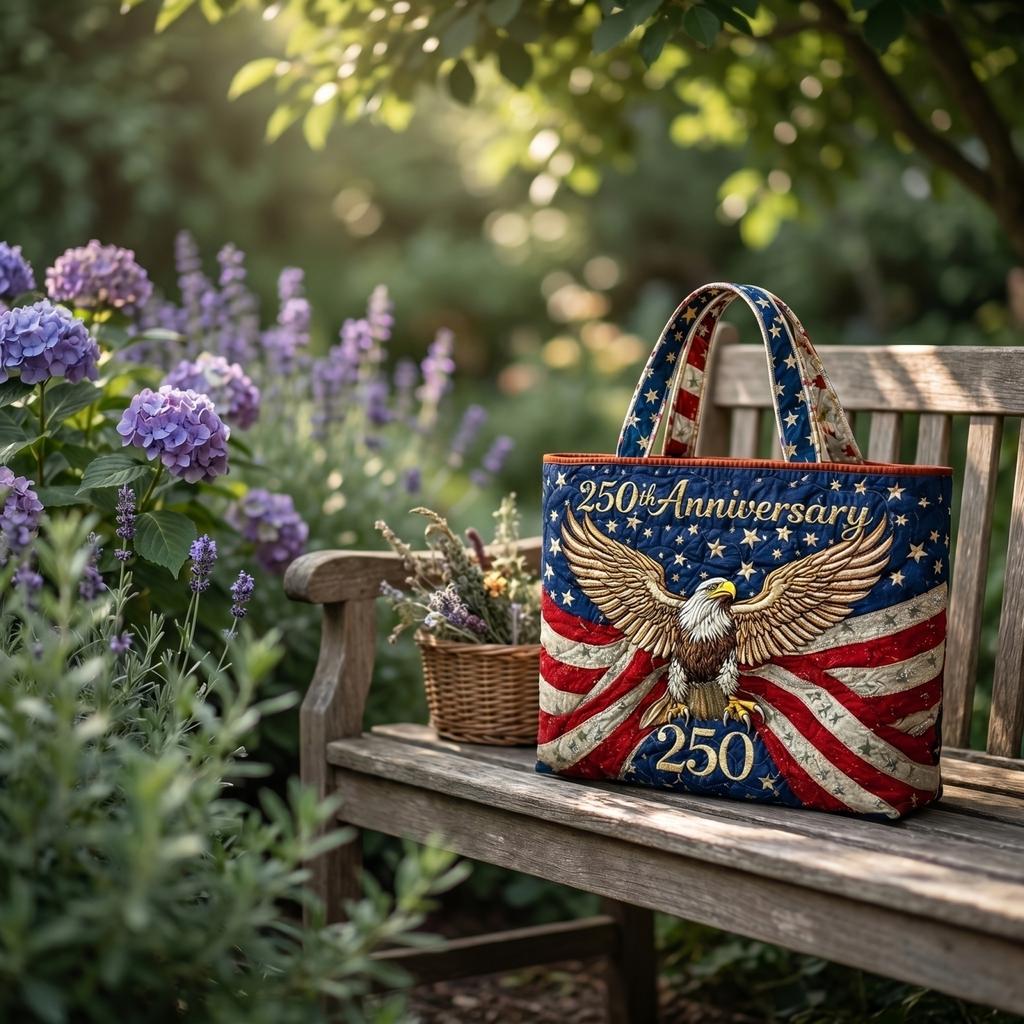 1776-2026 0th Anniversary Patriotic Tote Bag, Quilted Large Capacity Reusable Shoulder Bag For 4th Of Independence Day