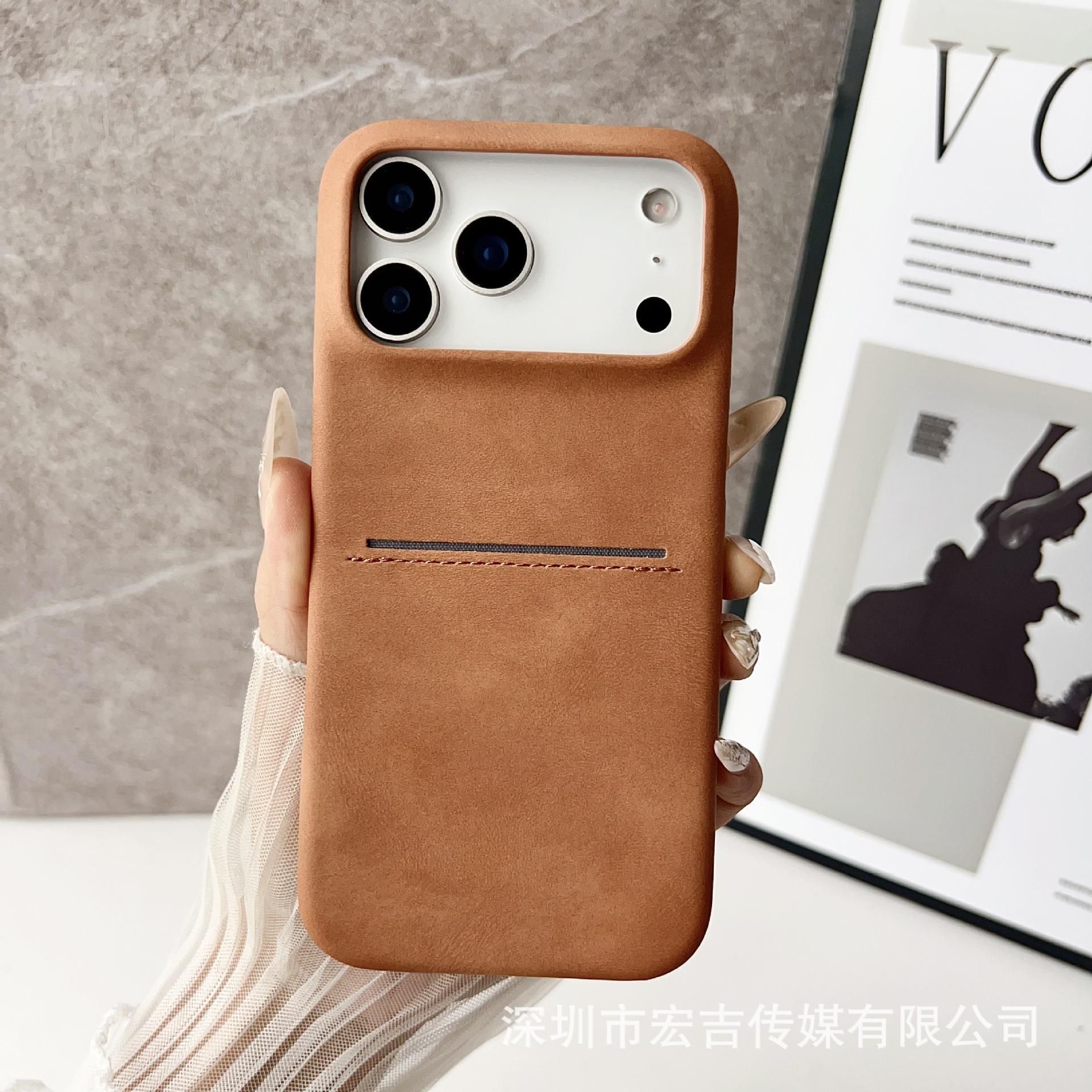 Phone Cases Apple, Skin-touch Lambskin Card Slot Half-wrapped Shockproof Phone Cases iPhone17promax