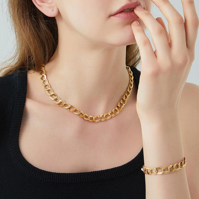 Trendy Anti Tarnish Hypoallergenic Stainless Steel 14k 18k PVD Gold Plated Necklace Bracelet Jewelry Sets for Women