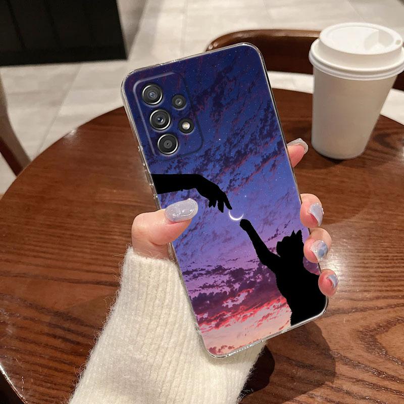 Funny Cute Cat Line Art Clear Phone Case For Samsung Galaxy A56 A57 A37 A55 A54 A36 A35 A26 A25 A17 A07 A52 A34 A73 A21s Cover