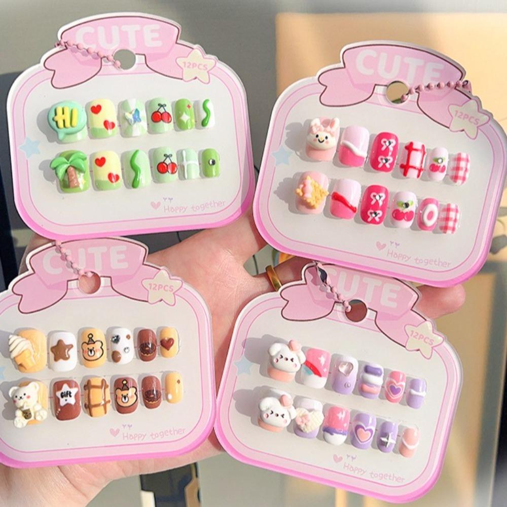 

Flower Bowknot Children False Nails 3D Animal Cartoon Nail Accessories Student StyleB