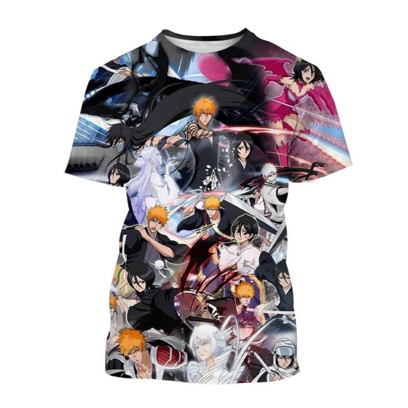 Vendita calda estate Kurosaki Ichigo 3D stampa T-shirt anime BLEACH moda scollo a V maniche corte uomo e donna casual top per bambini