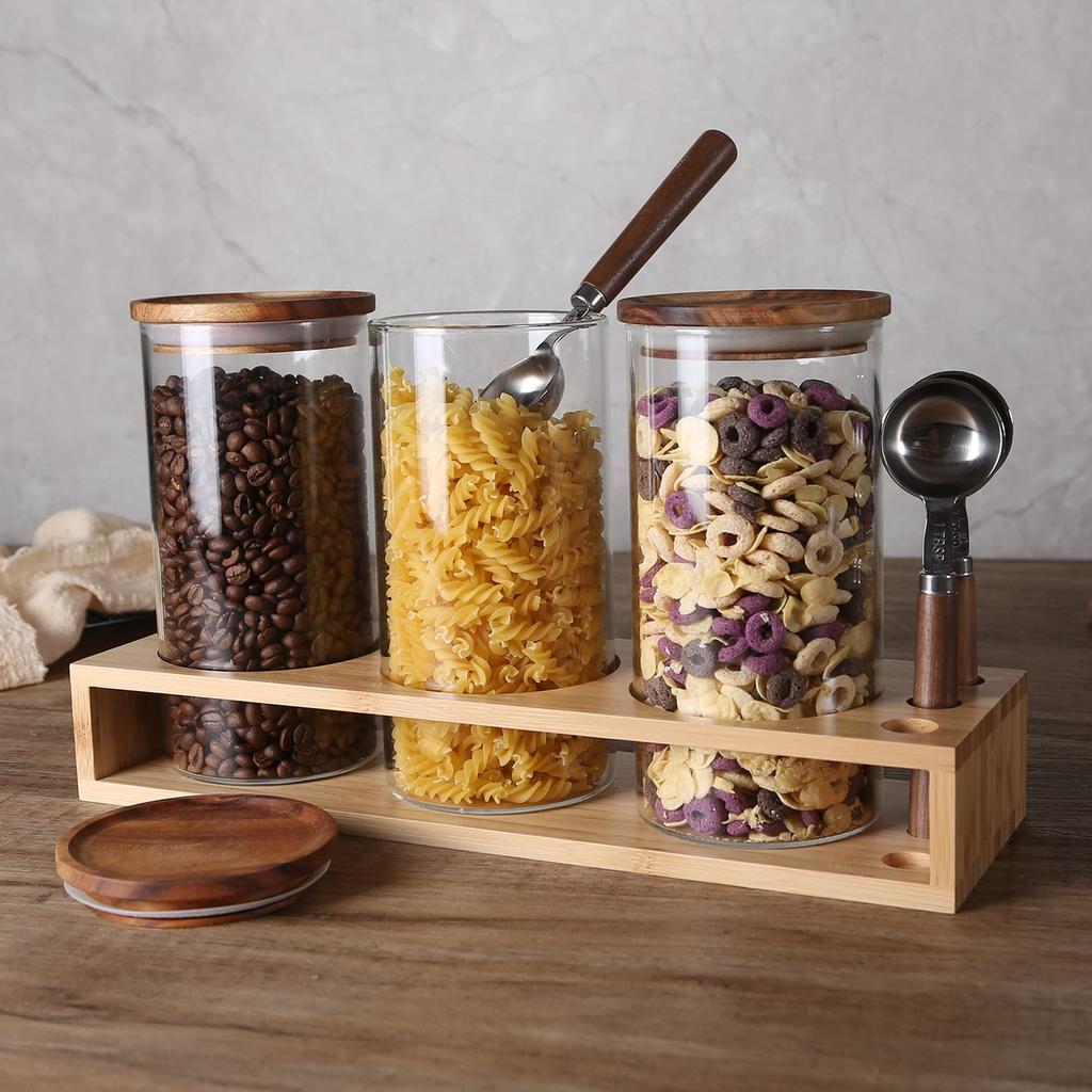 KKC Coffee Bean Storage Airtight Stores Coffee Glass Coffee Measuring Spoon Set of 3 Container, Canister, Coffee, Beans, Nuts, Salt, Shag, Canister,