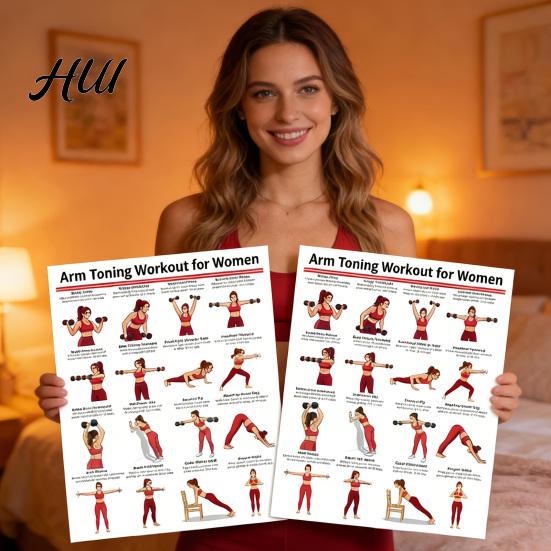 Poster Allenamento Muscoli Parte Superiore del Corpo 2 Pezzi Set Allenamento Braccia con Manubri per Palestra di Casa Guida alla Resistenza Esercizi Senza Attrezzatura Bicipiti Tricipiti Spalle