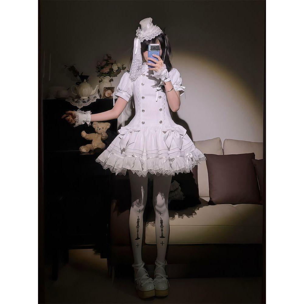 Spot [Phantom Meow Trace] Double-breasted lace splicing to wear Lolita Gothic design niche dress