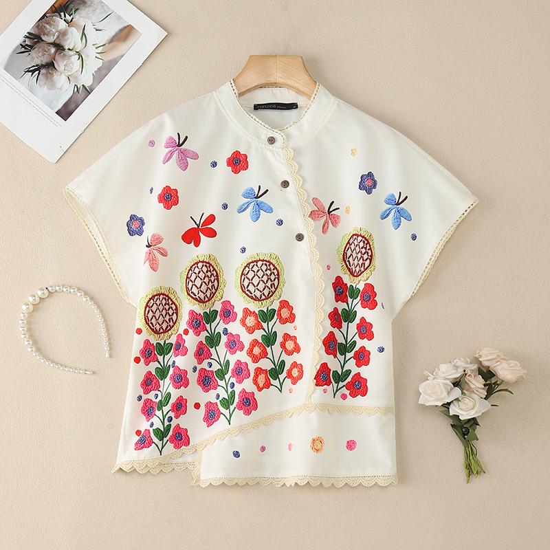 ZANZEA Damska bluzka z krótkim rękawem i okrągłym dekoltem w kwiaty