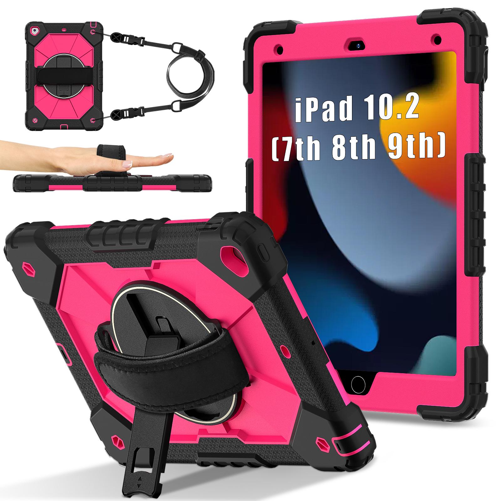 

Tablet Case For iPad 10.2 (2021)/(2020)/(2019) Silicone + PC Kickstand Cover with Handy Strap, Shoulder Strap G