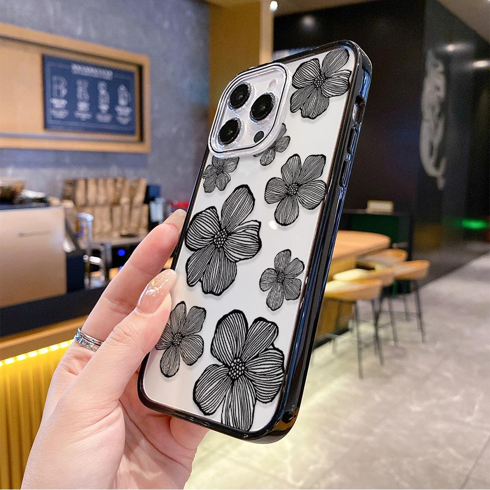 New Sketch Flower Iphone15 Magnetic Mobile Phone Case Transparent Apple 17promax Anti-drop High Value
