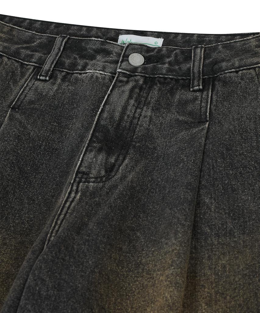STANDARDERROR 87-Stan110 [Newtro] Minimal Washed Pintuck Bermuda Denim Pants Vintage Black