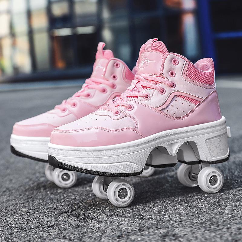 Four-wheel Runaway Shoes Children's Luminous Pulley Shoes Boys and Girls Skates Deformed Wheel Shoes