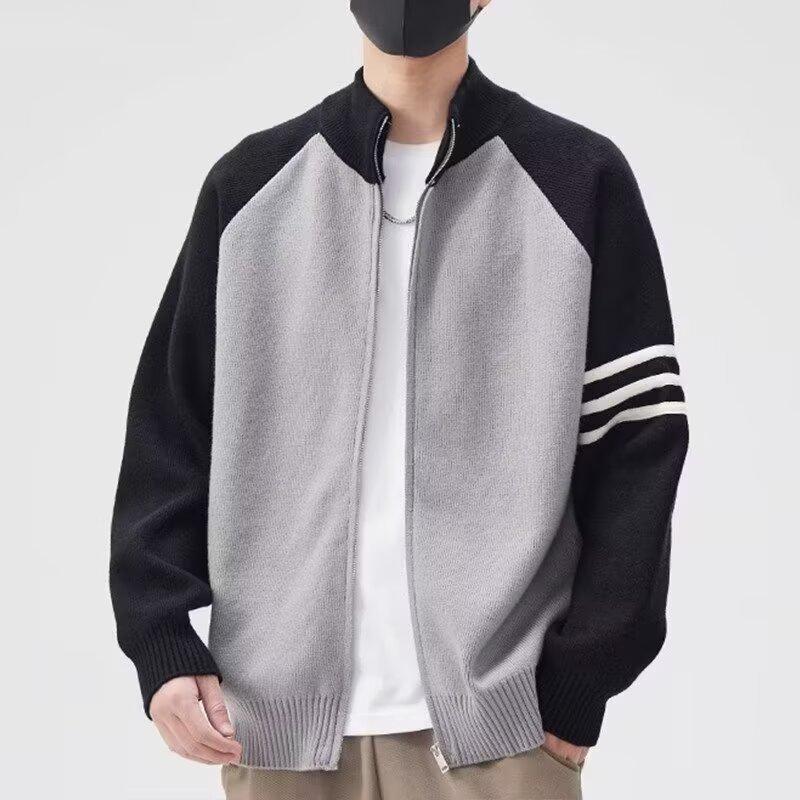 Unisex Slim Fit Korean Style Knitted Cardigans with Striped Edges