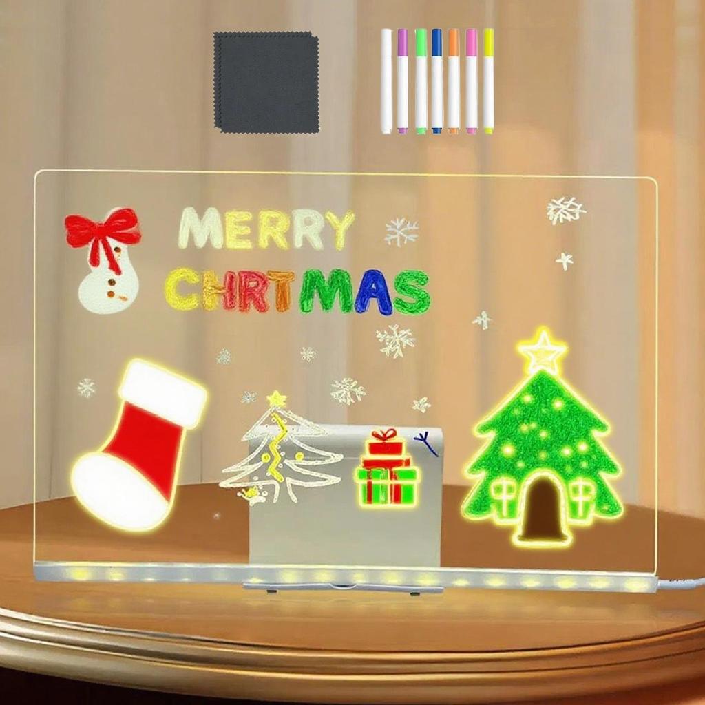 LED Doodle Board Light Up Acrylic Drawing Board with 7 Quick-Drying Pens Luminous Writing Pad for Kindergarten Preschool Schools