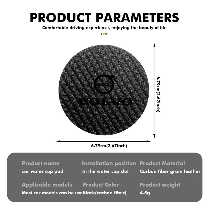 2Pcs Car Coasters Water Cup Holder Pads Anti Slip Accessories For Volvo V50 S60 XC60 S40 XC40 XC90 V70 XC70 C30 V40 V60