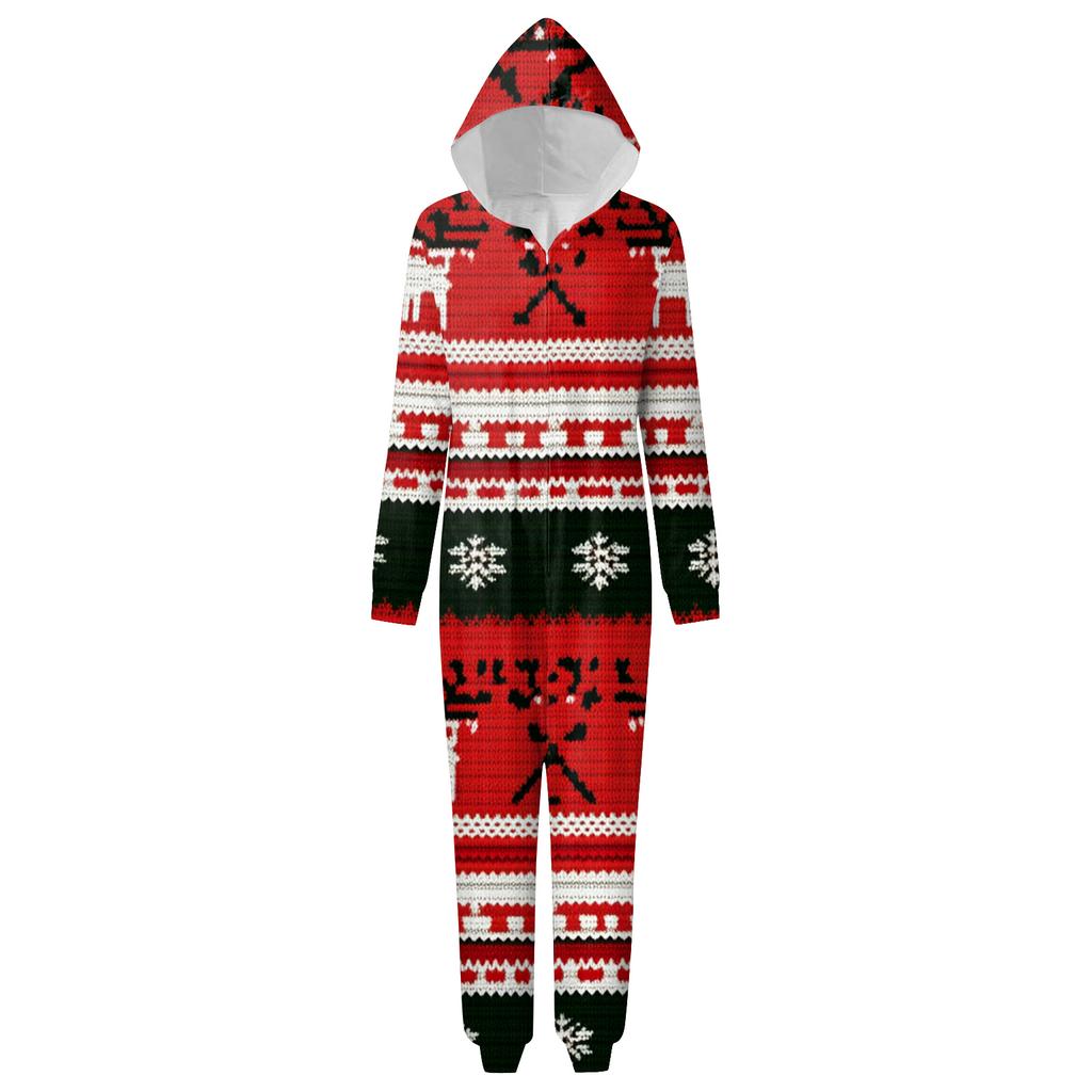 Christmas Print Family Matching Hooded Long Sleeved Zippered Jumpsuit Set