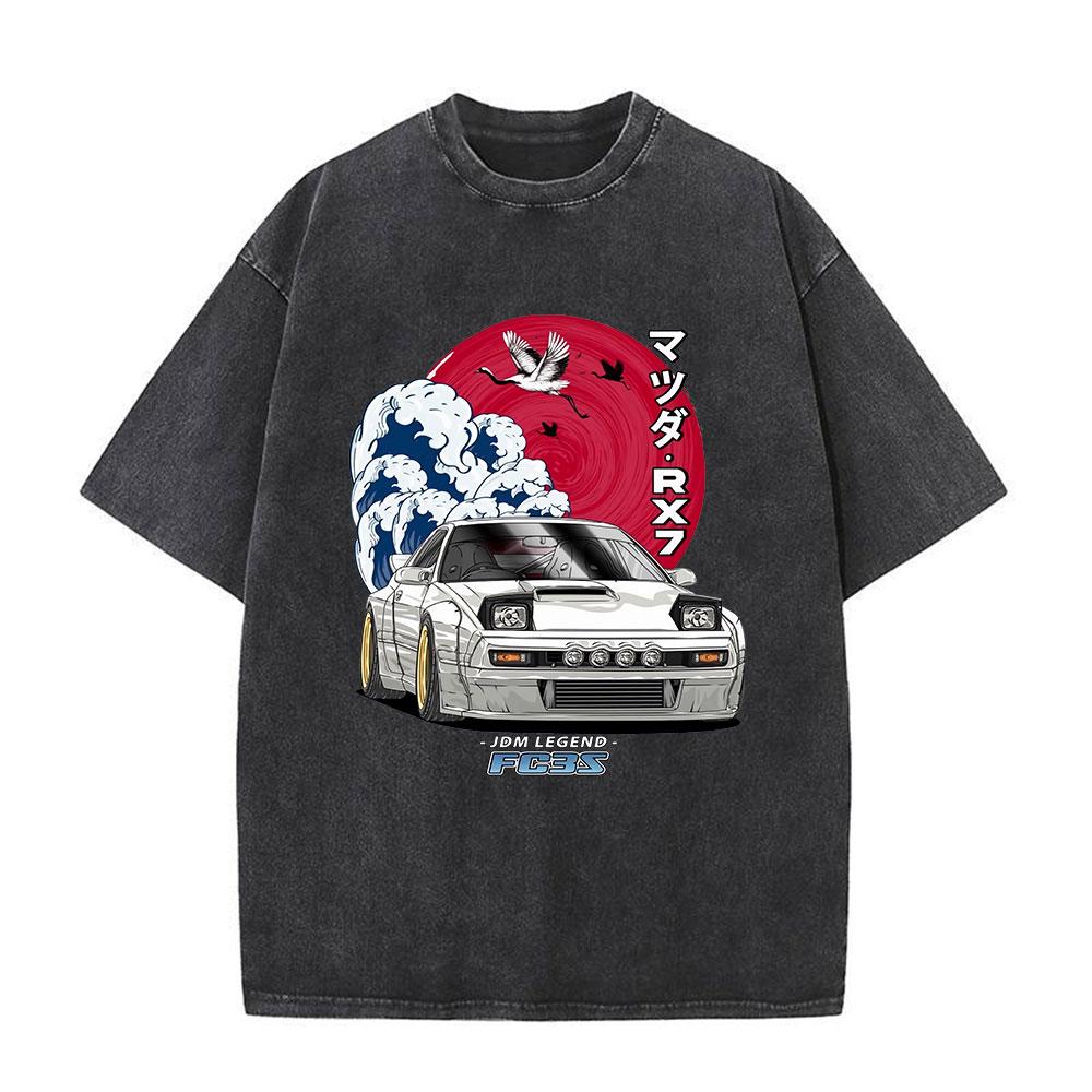 Anime Initial D Drift AE86 Washed Vintage Print T-shirt RX-7 R34 Skyline GTR JDM T-shirts Men's Harajuku Cozy Oversized T Shirts
