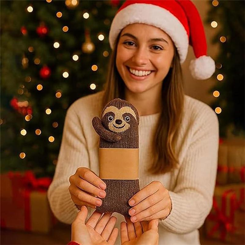 1 Pair [Animal Socks] Sloth Funny Double-Layer Cotton Socks -3D Cute Animal Plush Socks for Themed Parties, Gifts, Casual Attire