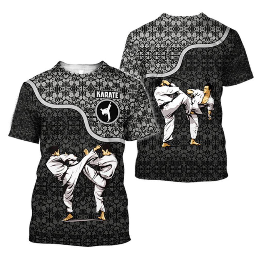 Men's Karate 3D Sports T-shirt, Outdoor Fitness Sportswear, Casual Oversized Round Neck T-shirt, Men's Short Sleeved Wrestling T