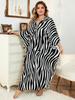 EDOLYNSA Schicker gestreifter Kaftan Strandkleid Damen Homewear übergroßer Kaftan frisches Kleid frisches Kleid Hausmantel Q1297